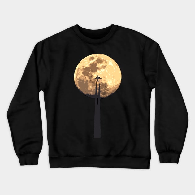 plane and moon Crewneck Sweatshirt by rickylabellevie